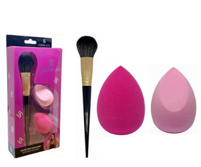 Kit com 2 Esponjas para Maquiagem e 1 Pincel SP106