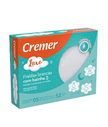 Fralda Cremer Luxo Branco Bainha - 5 Unidades