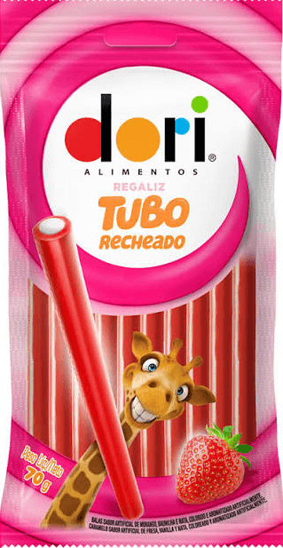 Bala Dori Regaliz Tubo Recheado Morango 70g