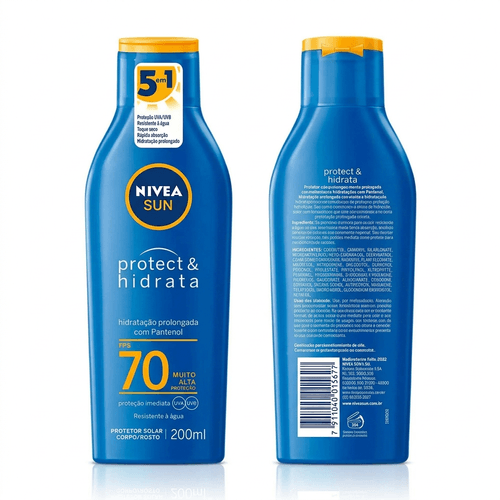 Protetor Solar em Creme Nivea Sun Protect & Hidrata com Panthenol FPS 70 200ml