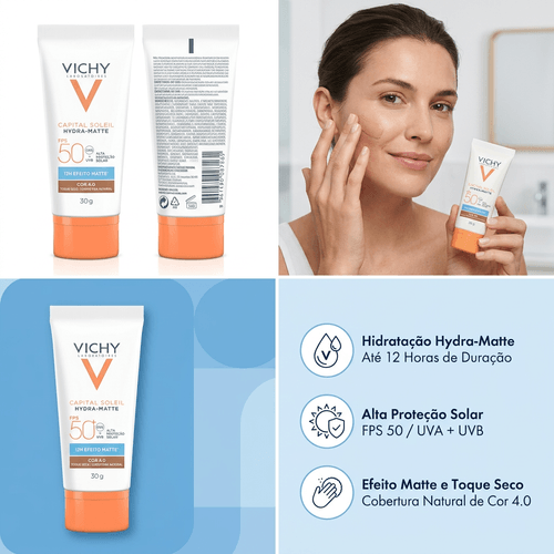 Protetor Solar Facial em Creme Vichy Capital Soleil Hydra-Matte com Cor 4.0 30g