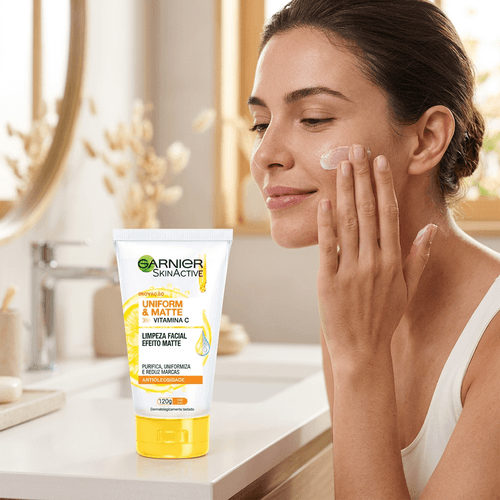 Sabonete Facial em Creme Garnier Uniform &amp; Matte com Vitamina C 120ml