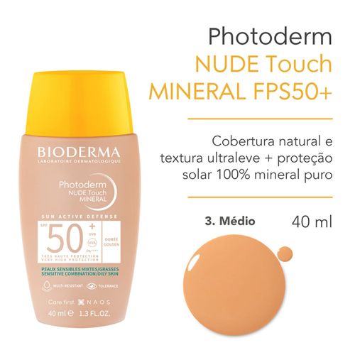 Protetor Solar Facial Bioderma Photoderm Nude Touch com Cor Dourada 40ml