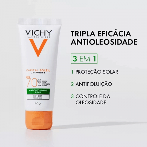Protetor Solar Facial em Gel Vichy Capital Soleil Purify com FPS 70 40g