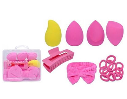 Kit Sabrina Sato 04 Esponjas Faixas para Maquiagem + Presilhas de Cabelo SP2169