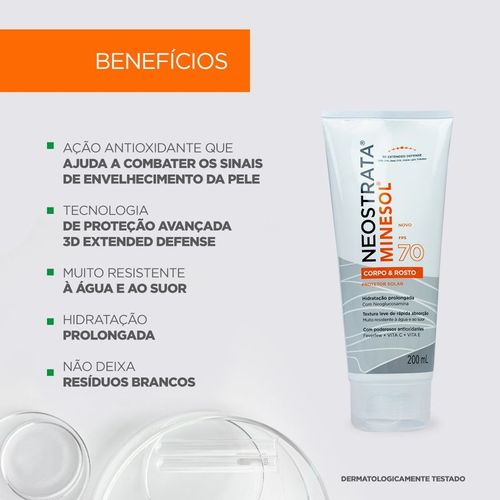 Protetor Solar em Creme Neostrata Minesol Rosto e Corpo com FPS 70 200ml