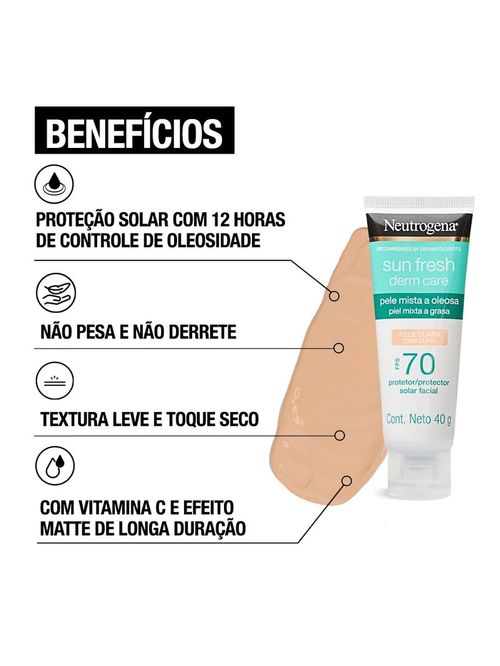 Protetor Solar Facial Neutrogena Sun Fresh Derm Care com Cor Clara FPS 70 40g