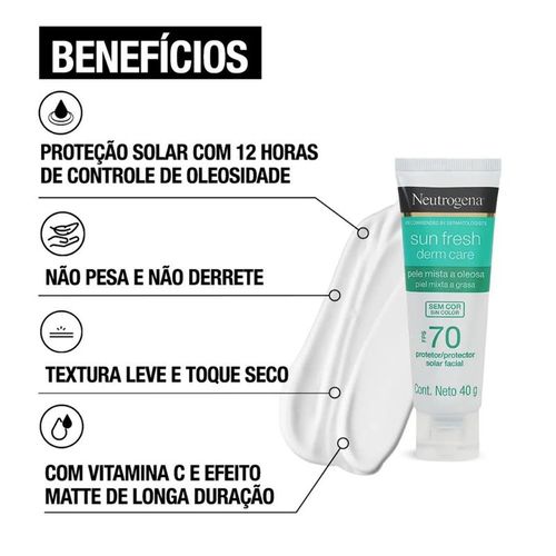 Protetor Solar Facial em Creme Neutrogena Sun Fresh Derm Care sem Cor FPS 70 40g