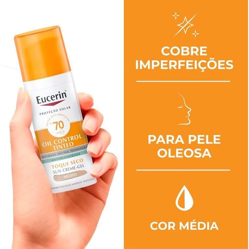 Protetor Solar Facial em Gel Eucerin Sun Oil Control com Cor Clara FPS 70 50g