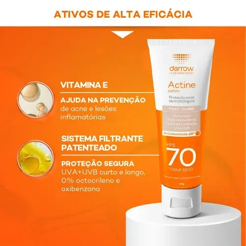 Protetor Solar Facial em Loção Darrow Actine Colors com Cor Pele Clara FPS 70 40g