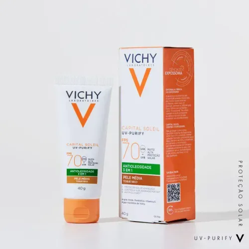 Protetor Solar Facial em Gel Vichy Capital Soleil Purify com Cor Média FPS 70 40g
