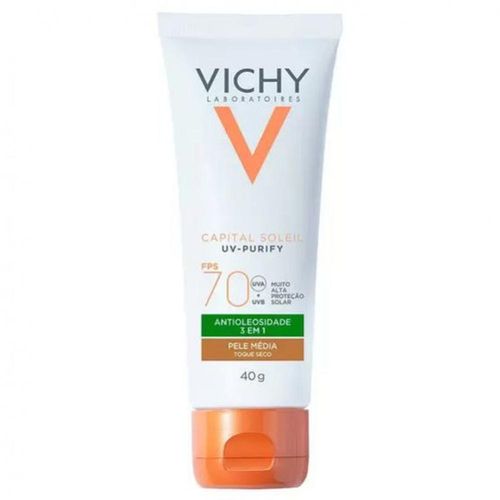 Protetor Solar Facial em Gel Vichy Capital Soleil Purify com Cor Média FPS 70 40g