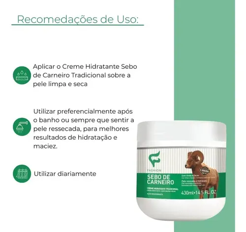Hidratante Corporal em Creme Fashion Sebo de Carneiro com Ureia e Cacau 430ml