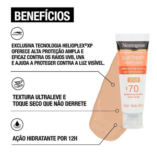 Protetor Solar Facial Neutrogena Sun Fresh Derm Care Dry Skin Com Cor Fps 70 - 40g
