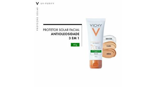 Protetor Solar Facial Vichy Capital Soleil Purify com Cor Clara FPS 70 40g