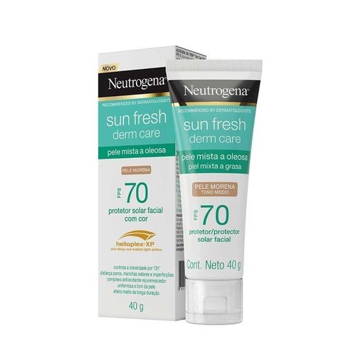 Protetor Solar Facial em Creme Neutrogena Sun Fresh Derm Care com Cor Morena FPS 70 40g
