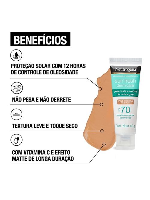Protetor Solar Facial em Creme Neutrogena Sun Fresh Derm Care com Cor Morena FPS 70 40g