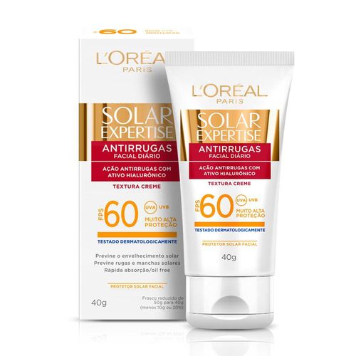 Protetor Solar Facial em Creme L'Oréal Paris Solar Expertise com Ácido Hialurônico FPS 60 40g