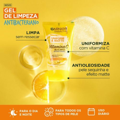 Gel de Limpeza Facial Garnier Uniform & Matte com Vitamina C 150g