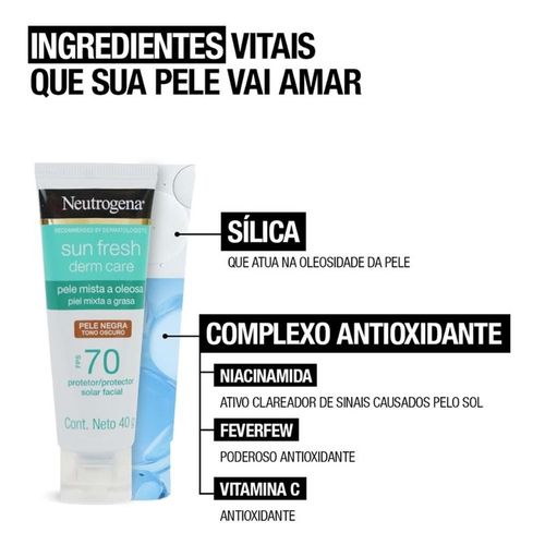 Protetor Solar Facial em Creme Neutrogena Sun Fresh Derm Care com Cor Negra FPS 70 40g
