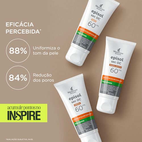 Protetor Solar Facial Mantecorp Skincare Episol Sec OC com Cor Média FPS 60 60ml