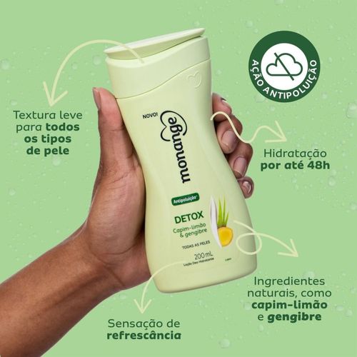 Hidratante Corporal em Loção Monange Detox com Capim-Limão e Gengibre 200ml