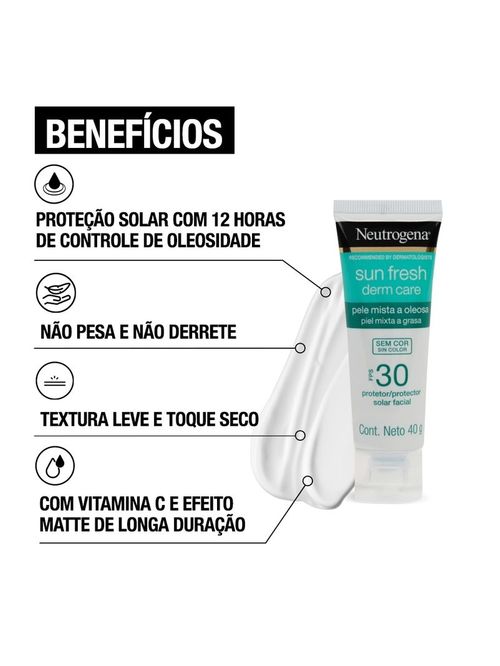 Protetor Solar Facial em Creme Neutrogena Sun Fresh Derm Care Pele Oleosa com FPS 30 40g