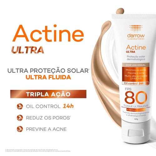 Protetor Solar Facial em Loção Darrow Actine com FPS 80 Cor Universal 40g