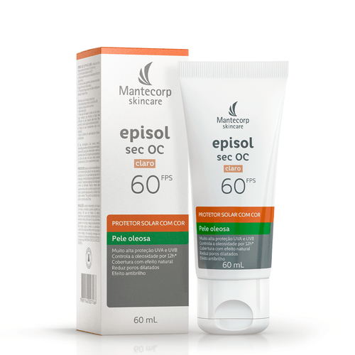 Protetor Solar Facial Mantecorp Skincare Episol Sec OC com Cor Claro FPS 60 60ml