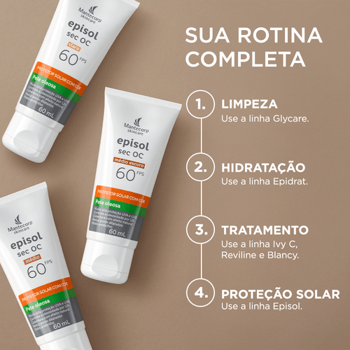 Protetor Solar Facial Mantecorp Skincare Episol Sec OC com Cor Claro FPS 60 60ml