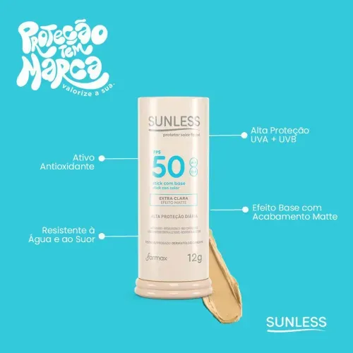 Protetor Solar Facial em Stick Sunless com Cor Extra Clara FPS 50 12g