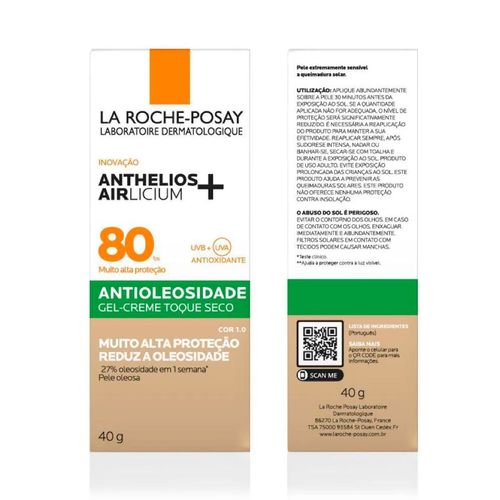Protetor Solar Facial em Creme La Roche-Posay Anthelios Airlicium FPS 80 Cor 1.0 40g