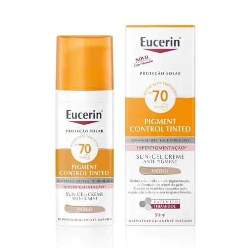 Protetor Solar Facial em Creme Eucerin Pigment Control com Cor Média FPS 70 50g