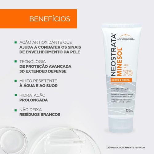 Protetor Solar Neostrata Minesol Rosto e Corpo FPS70 - 120ml