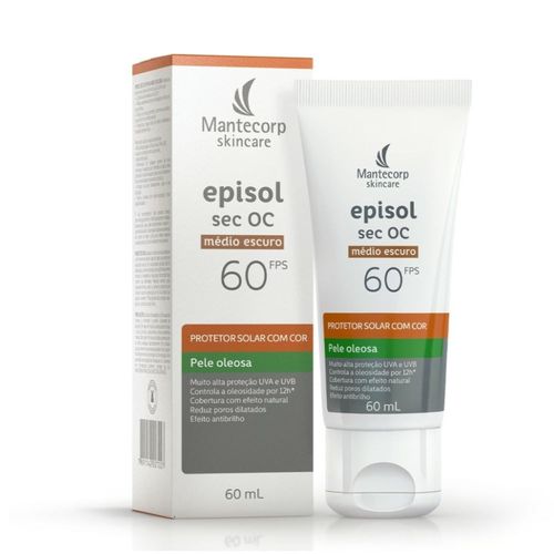 Protetor Solar Facial Mantecorp Skincare Episol Sec OC com Cor Médio Escuro 60ml