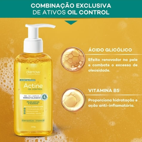Gel de Limpeza Darrow Actine Oil Control com Ácido Glicólico e Vitamina B5 240g