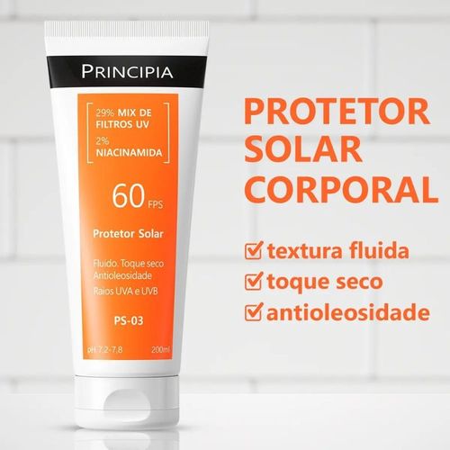 Protetor Solar em Loção Principia PS-03 com Niacinamida FPS 60 200ml