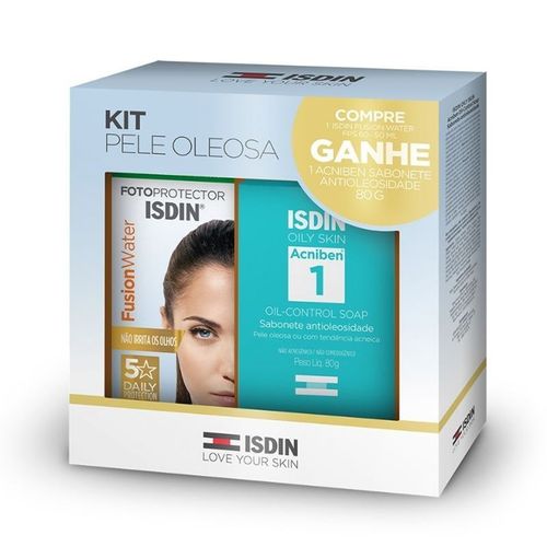 Kit Protetor Solar Facial ISDIN Fusion Water FPS 60 e Sabonete Acniben 50ml + 80g
