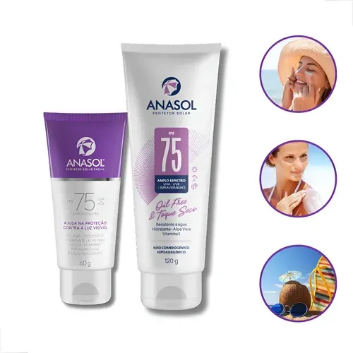 Kit Protetor Solar Anasol FPS 75 com Aloe Vera e Vitamina E 200ml + 60g