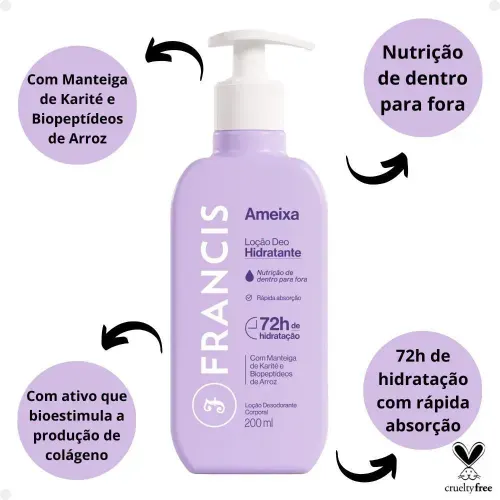 Loção Hidratante Corporal Francis com Manteiga de Karité e Biopeptídeos 200ml