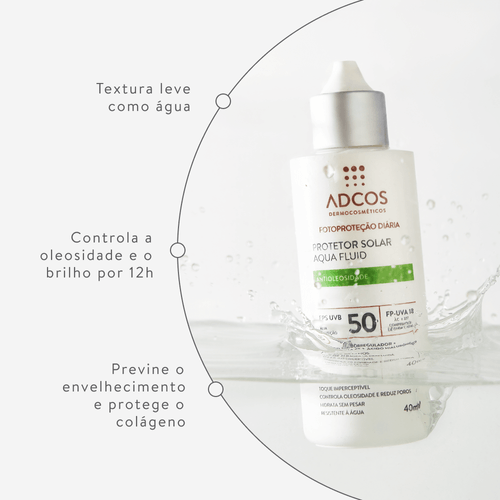 Protetor Solar Facial em Loção Adcos Aqua Fluid com FPS 50 100ml