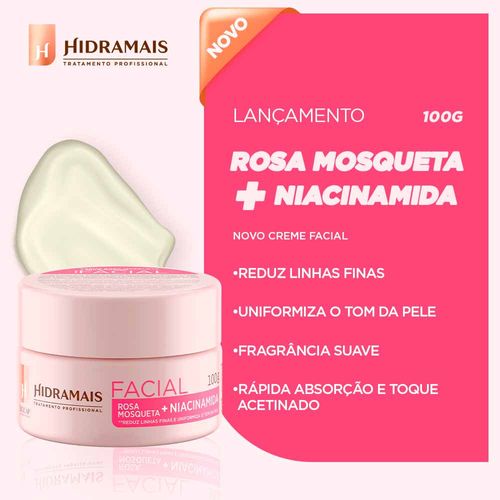 Hidratante Facial em Creme Hidramais com Rosa Mosqueta e Niacinamida 100g
