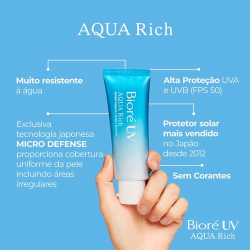 Protetor Solar em Gel Bioré Aqua Rich com FPS 50 70g