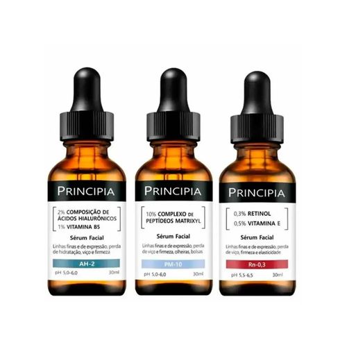 Sérum Facial Principia Kit Trio Antissinais com Retinol e Ácido Hialurônico 3x30ml