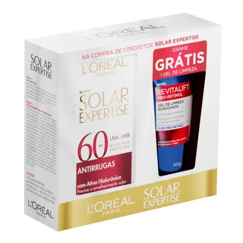 Kit Protetor Solar Facial L'Oréal Paris Solar Expertise com Ácido Hialurônico 40g + Gel de Limpeza 40g