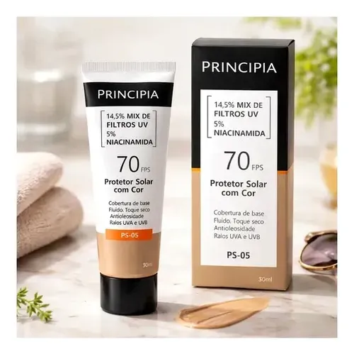 Protetor Solar Facial em Creme Principia com Niacinamida FPS 70 Cor 3.0 30ml