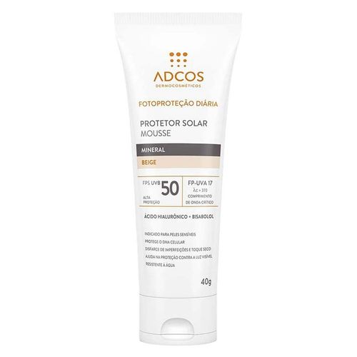 Protetor Solar Facial em Mousse Adcos com Ácido Hialurônico Cor Beige FPS 50 40g
