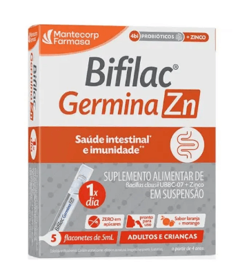 Bifilac Germina 4Bi Probiótico Hypera Sabor Laranja com Morango 5 flaconetes de 5ml