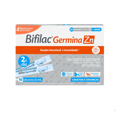Bifilac Germina 2Bi Probiótico Hypera Sabor Larnja com Morango 10 Flaconetes de 5ml