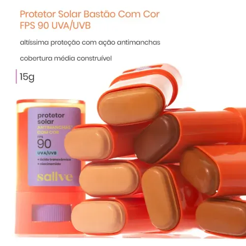Protetor Solar Facial em Bastão Sallve com Ácido Tranexâmico e FPS 90 Cor 4 15g